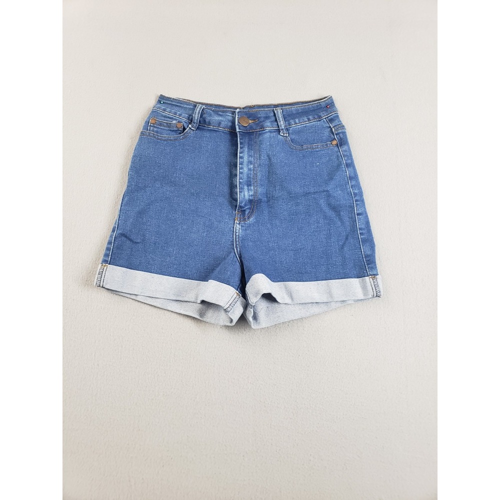 B B Jean Women Jean Short 13/14 Blue Denim Mom High Waist Rolled Hem Casual Wear